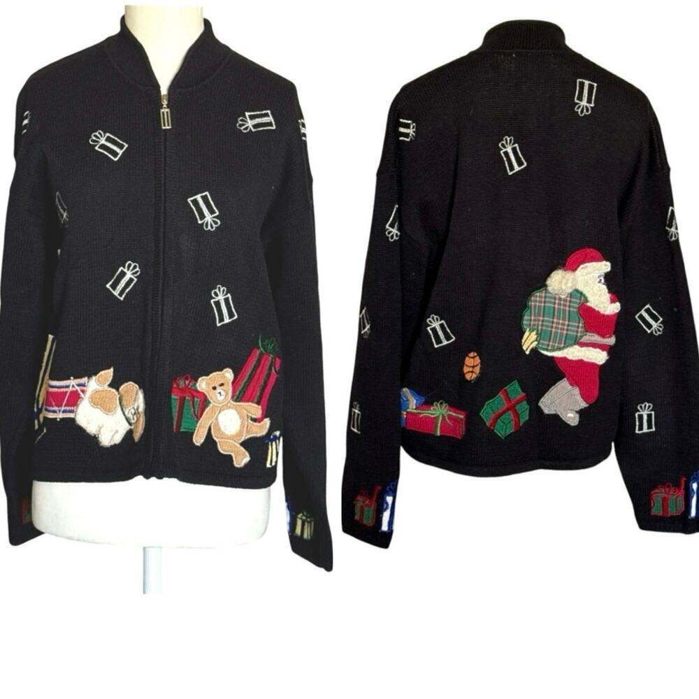 Vintage PBJ Sport Holiday Sweater Full Zip Cardigan Women’s Size S Christmas